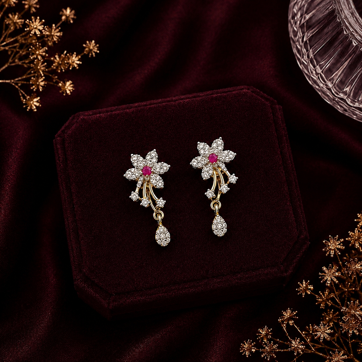 Blossom Charm American Diamond Double Chain Mangalsutra Set | Gold-Plated Brass Jewellery