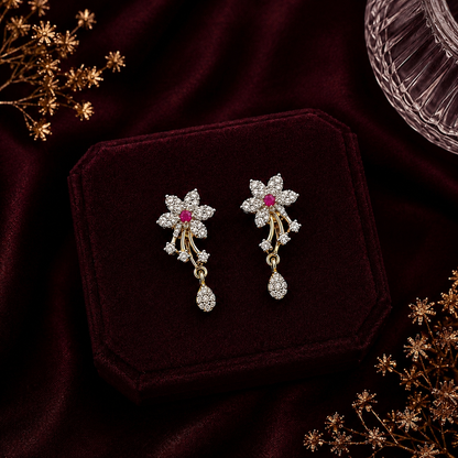 Blossom Charm American Diamond Double Chain Mangalsutra Set | Gold-Plated Brass Jewellery