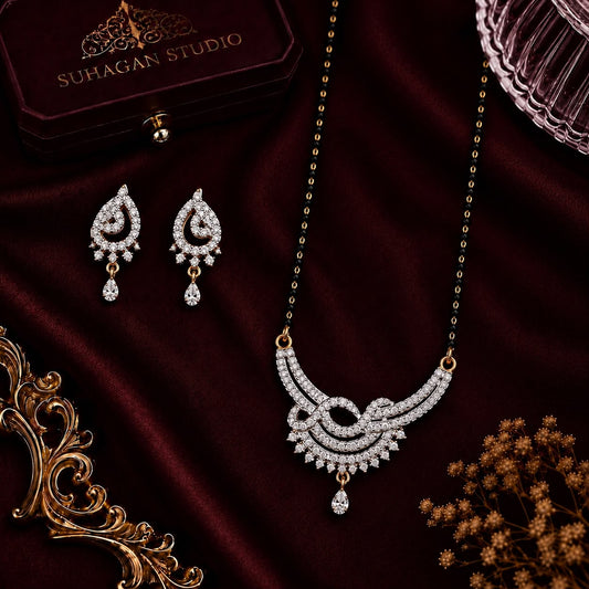 Infinity Grace American Diamond Single Chain Mangalsutra Set with Earrings | Gold-Plated Brass Jewellery
