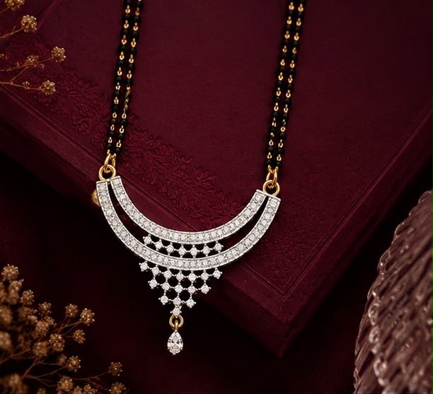 Twinkling Arc American Diamond Double Chain Mangalsutra Set with Earrings | Gold-Plated Brass Jewellery