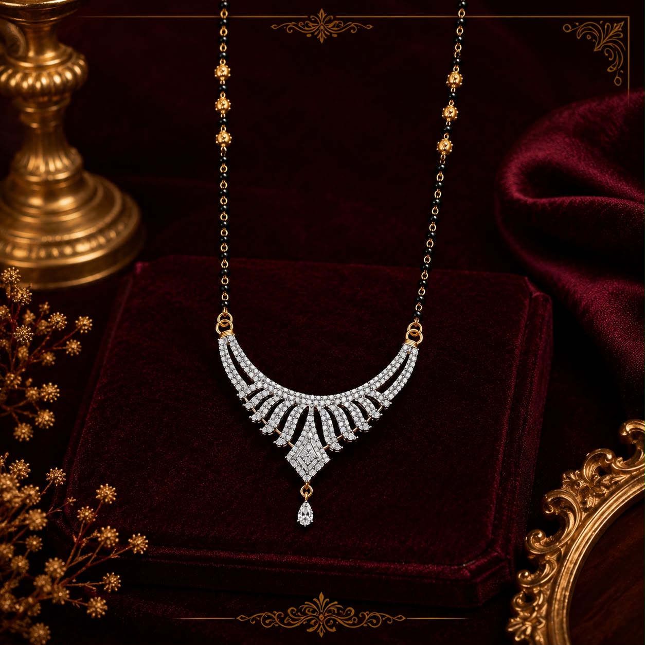 Radiant Arc American Diamond Single Chain Mangalsutra Set with Earrings | Gold-Plated Brass Jewellery