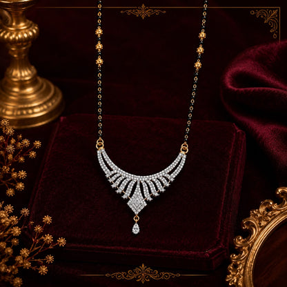 Radiant Arc American Diamond Single Chain Mangalsutra Set with Earrings | Gold-Plated Brass Jewellery