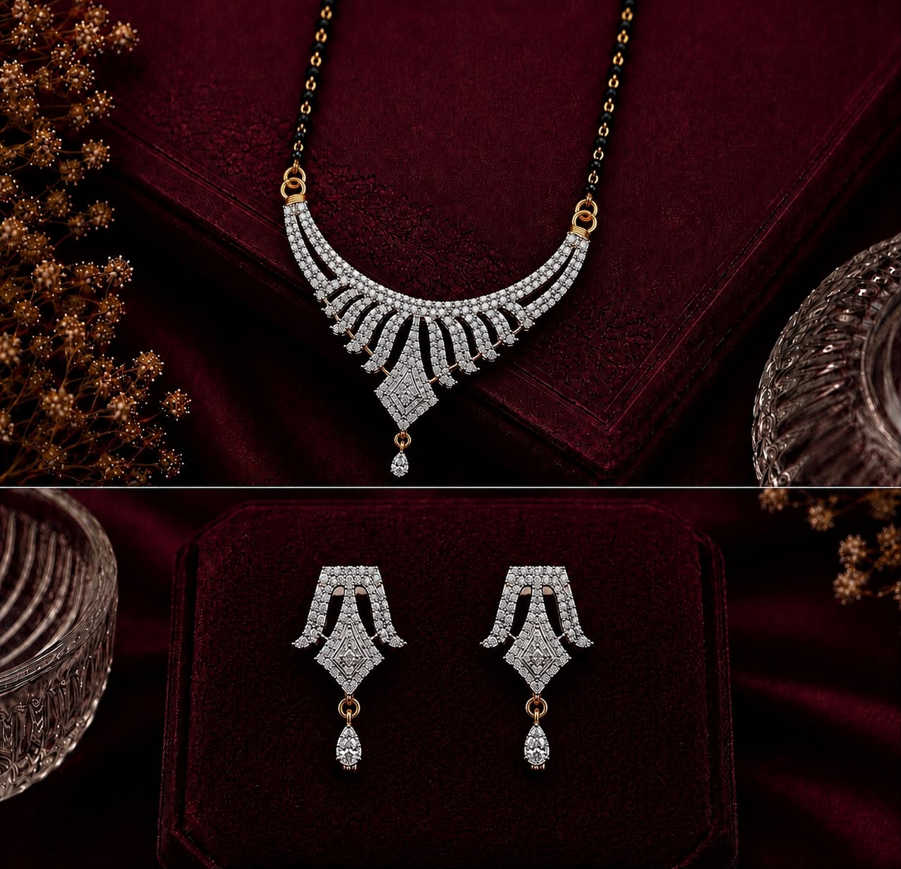 Radiant Arc American Diamond Single Chain Mangalsutra Set with Earrings | Gold-Plated Brass Jewellery
