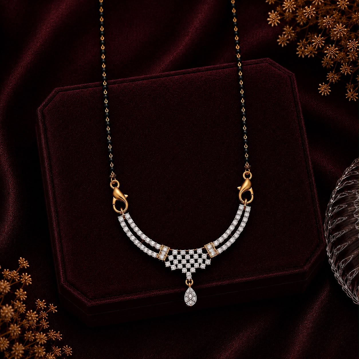 Regal Spark American Diamond Single Chain Mangalsutra Set with Earrings | Gold-Plated Brass Jewellery