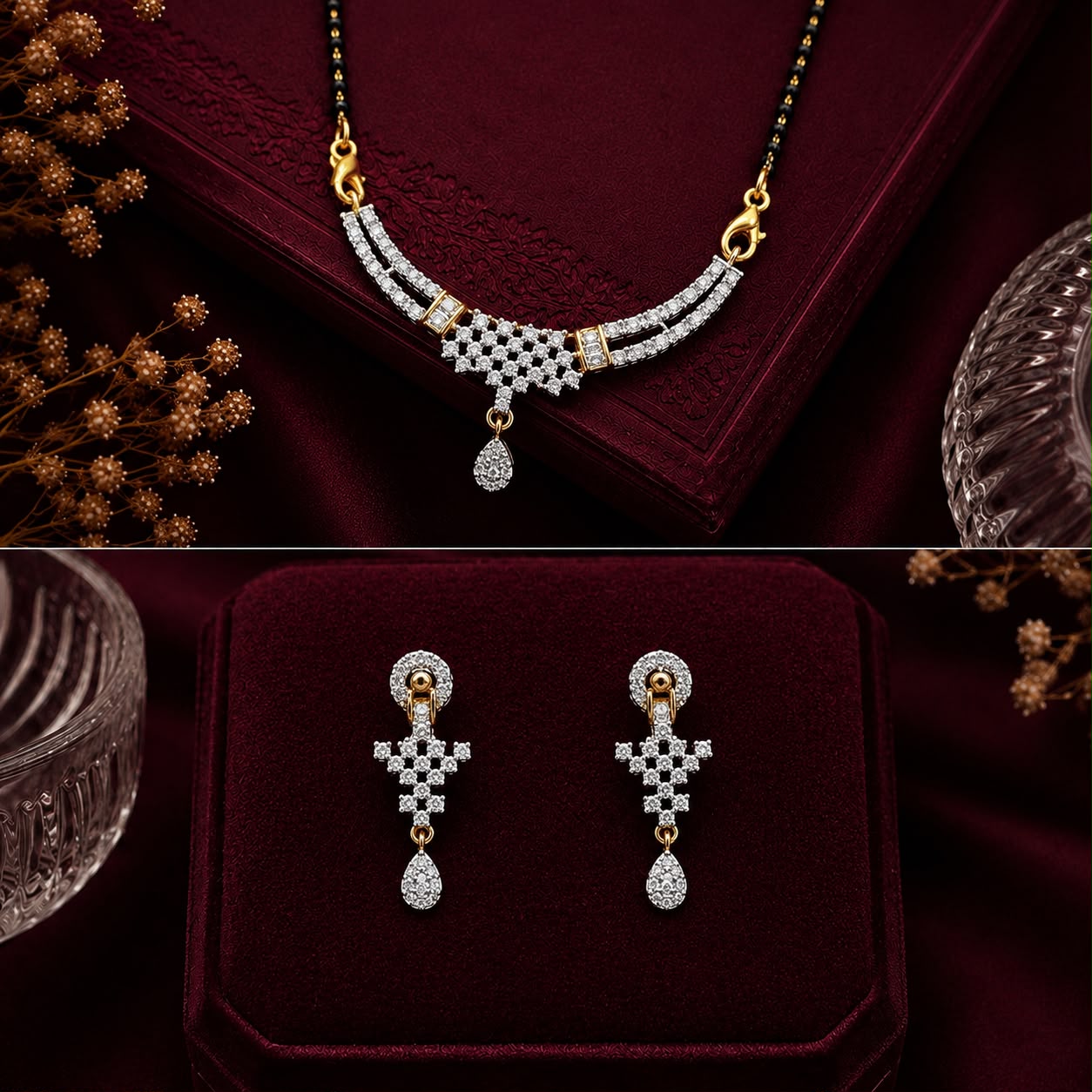 Regal Spark American Diamond Single Chain Mangalsutra Set with Earrings | Gold-Plated Brass Jewellery
