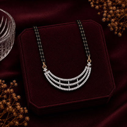 Elegant Arc American Diamond Double Chain Mangalsutra Set with Earrings | Gold-Plated Brass Jewellery