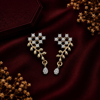 Vine Elegance American Diamond Single Chain Mangalsutra Set with Earrings | Gold-Plated Brass Jewellery