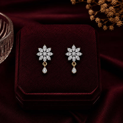 Floral American Diamond Single Chain Mangalsutra Set with Earrings | Gold-Plated Brass Jewellery