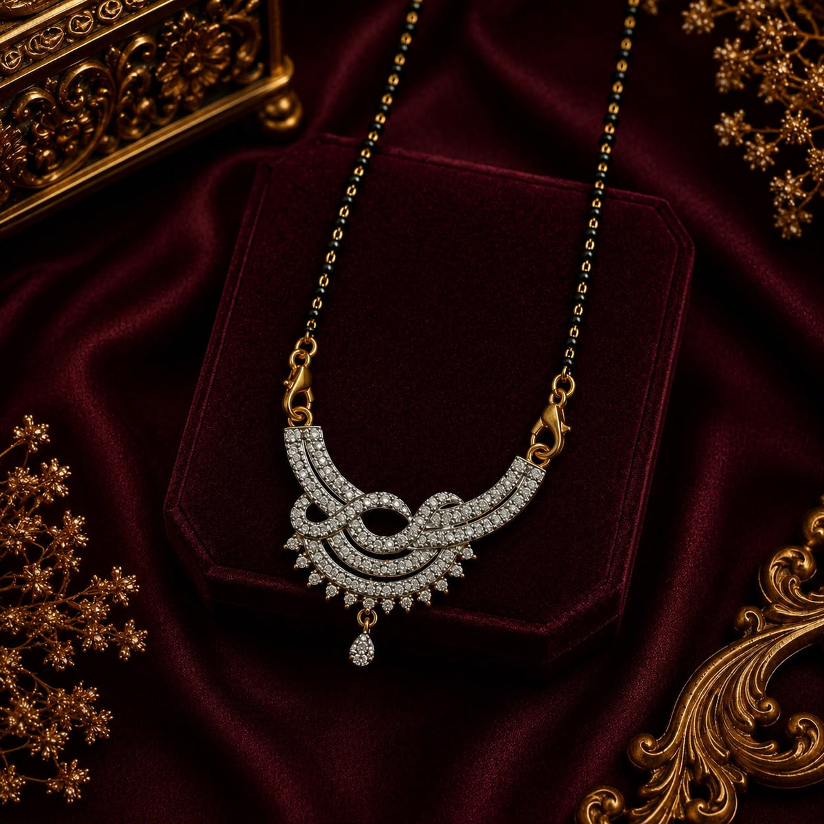 Infinity Grace American Diamond Single Chain Mangalsutra Set with Earrings | Gold-Plated Brass Jewellery