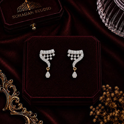 Sparkling Crescent American Diamond Double Chain Mangalsutra Set with Earrings | Gold-Plated Brass Jewellery