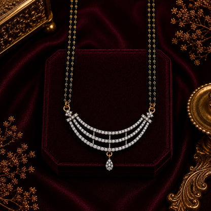 Royal Arc American Diamond Double Chain Mangalsutra Set with Earrings | Gold-Plated Brass Jewellery