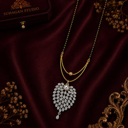 Pearl Cascade American Diamond Single Chain Mangalsutra Set with Earrings | Gold-Plated Brass Jewellery
