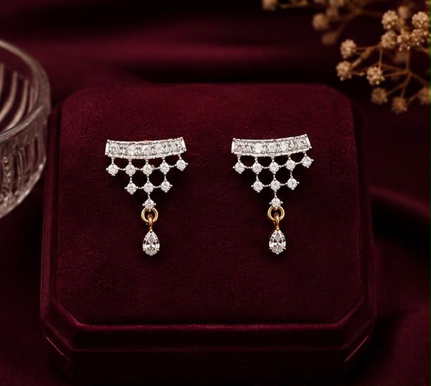 Twinkling Arc American Diamond Double Chain Mangalsutra Set with Earrings | Gold-Plated Brass Jewellery