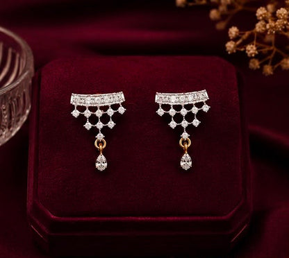 Twinkling Arc American Diamond Double Chain Mangalsutra Set with Earrings | Gold-Plated Brass Jewellery
