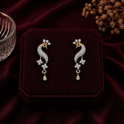 Peacock Grace American Diamond Single Chain Mangalsutra Set with Earrings - Suhagan Studio by Gurjas | Gold-Plated Brass Jewellery