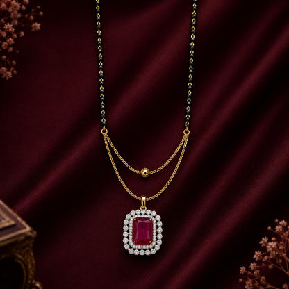 Royal Ruby American Diamond 5-Piece Single Chain Mangalsutra Jewellery Combo with Adjustable Ring & Bracelet